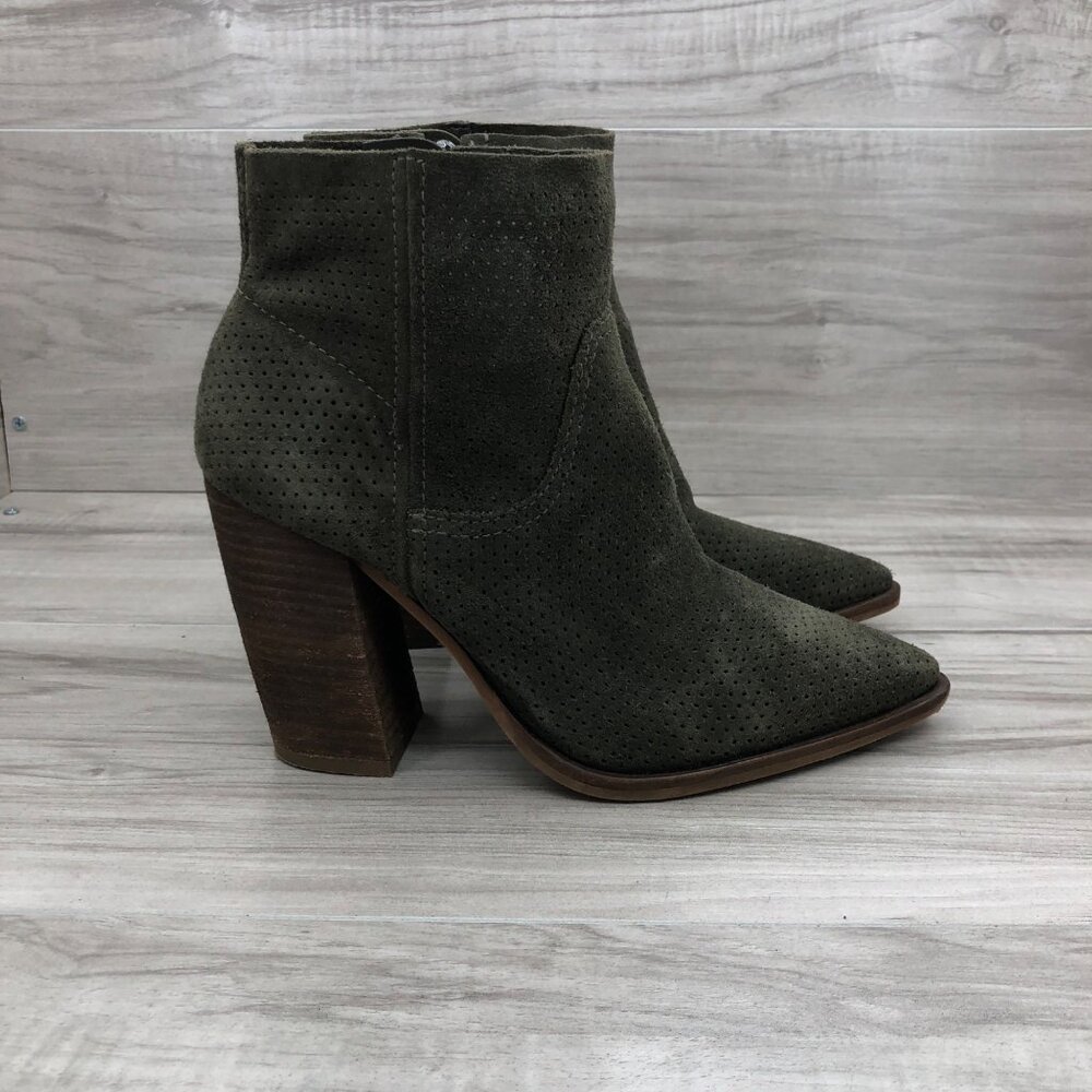 Franco Sarto Ankle Boots Womens 7M Cava Green Suede Zip Booties